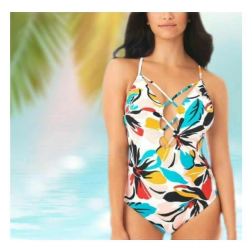 Sexy Slimming Floral Front Lace-Up Swimsuit - Miracle - Black Blue Red White